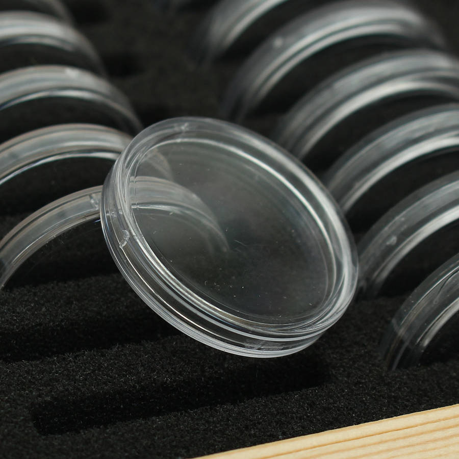 Wood Coins Display Storage Box for Slab Certified Coin With 50Pcs Capsules