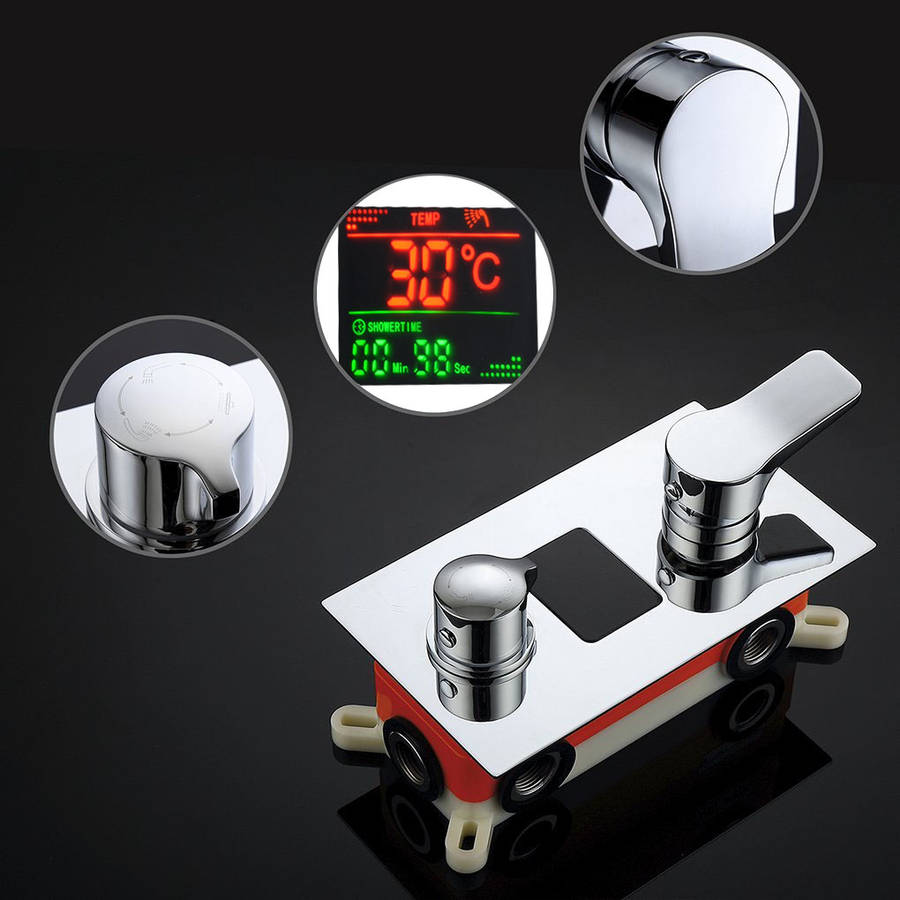 KCASA KC-S100 LED Digital Display Wall Mount Bathroom Rain Mixer Shower Set Three Ways Shower System