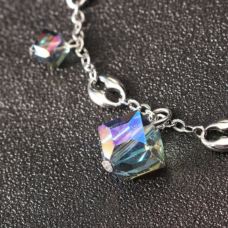 JASSY Elegant Platinum Plated Colorful Crystal Cube Pendant Anklet Anallergic Best Gift for Women