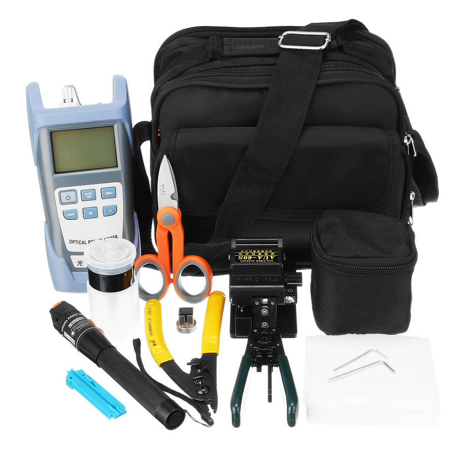 12 in 1 Fiber Optic 10km FTTH Power Meter Cleaver Locator Tool Kit Set With Bag