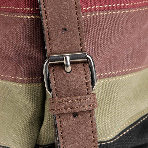 Women Casual Stripe Canvas Handbags Micro-Fibric Leather Shoulder Bags Contrast Color Crossbody Bags