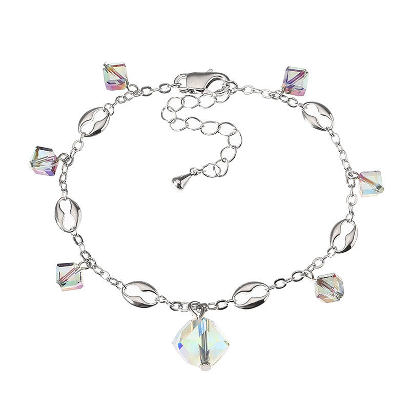 JASSY Elegant Platinum Plated Colorful Crystal Cube Pendant Anklet Anallergic Best Gift for Women