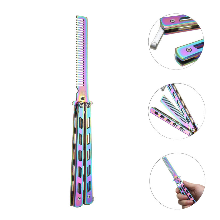 1.2x8.7inch Folding Practice Stainless Steel Butterfly Knife Comb Practice Trainer Cool Sports Tools