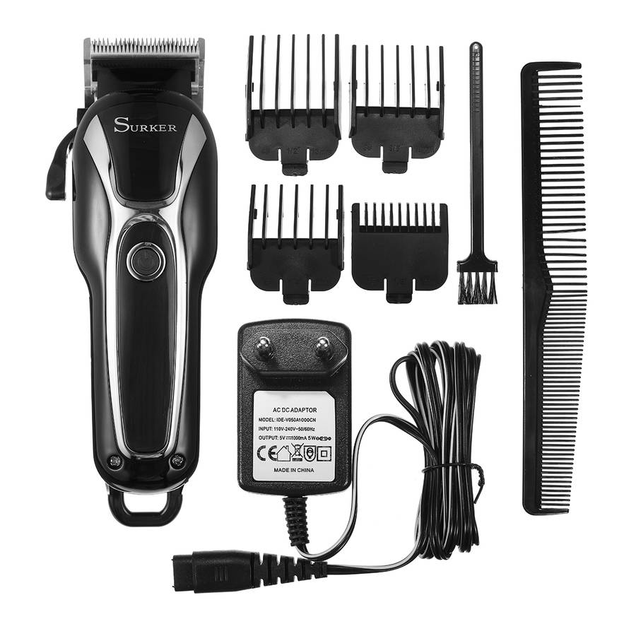 SURKER Electric Hair Clipper Rechargeable Trimmer Beard LED Display Steel Blade Washable 110V 240V