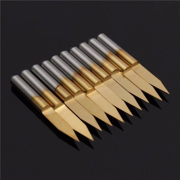 10pcs 3.175mm Shank 30 Degree 0.2mm PCB Engraving Bits Titanium Coated Carbide CNC Cutter Bits
