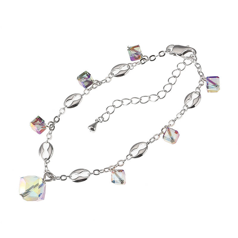 JASSY Elegant Platinum Plated Colorful Crystal Cube Pendant Anklet Anallergic Best Gift for Women