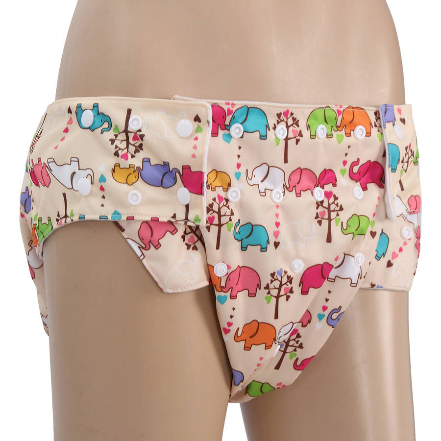 Washable Adult Printed Diaper Reusable Cloth Elder Incontinence Aid Nappy