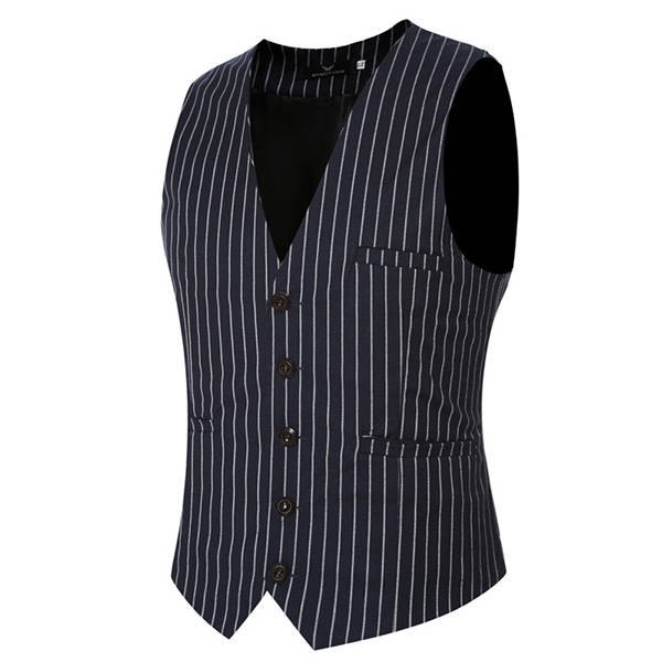 Mens Casual Vertical Stripes Business Slim Short Waistcoats V-neck Dress Suit Vest