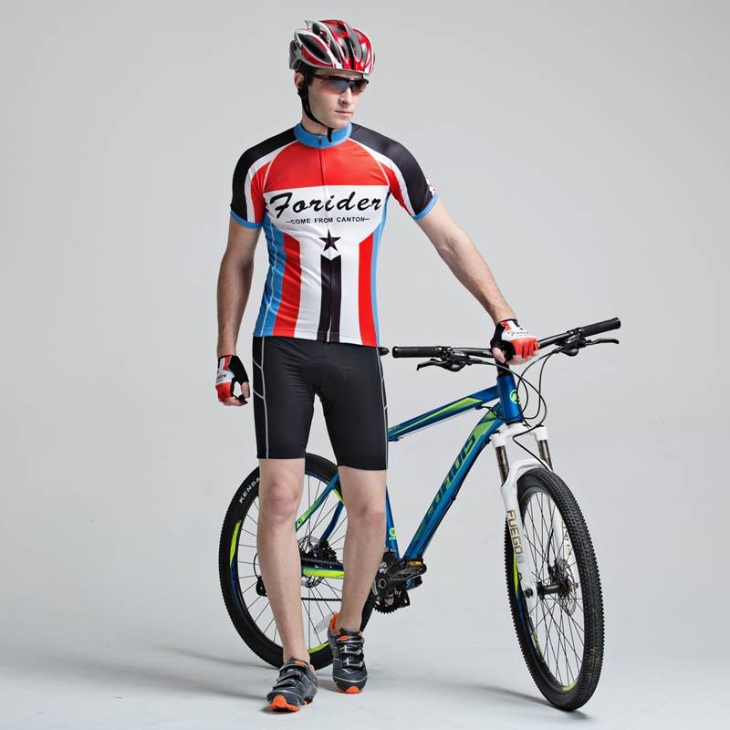 Forider Men Summer Sports Cycling Shorts Bicycle Jersey Quick Dry Cycling Short Sleeve Set Polyester