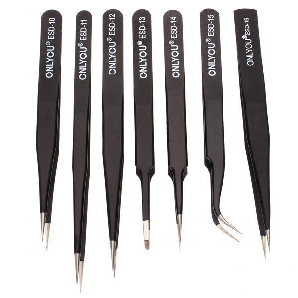ONLYOU¿¿ ESD 7pcs BGA Precision Tweezer Set Antistatic Tweezers Stainless Tweezers