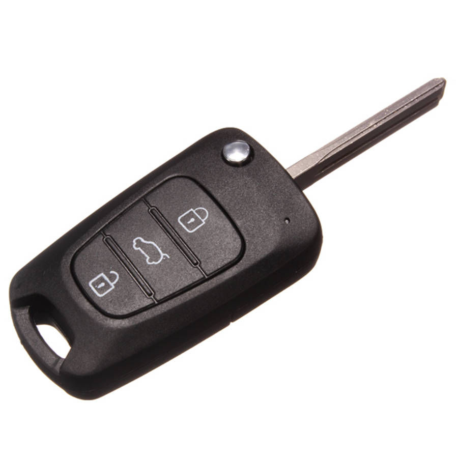 Three Button Flip Key Case Shell for Hyundai i20 i30 Black with Blade