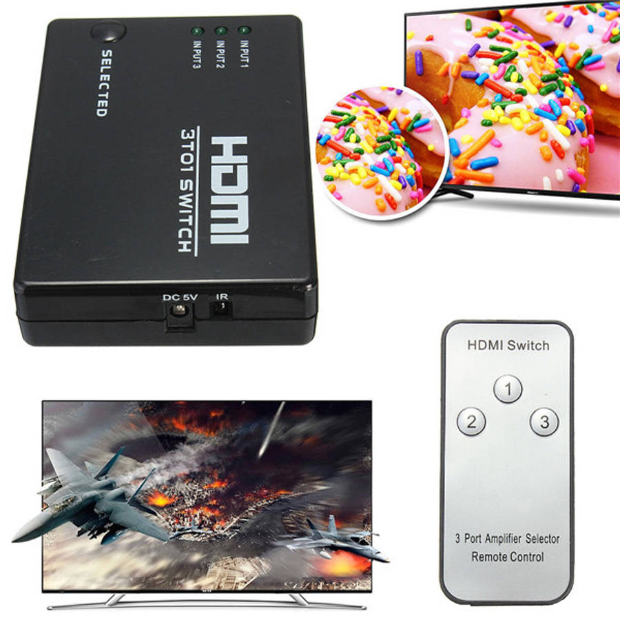 3 Way HDMI Splitter Hub Switch Port With Remote For HDTV Wii U PS3 Xbox 360