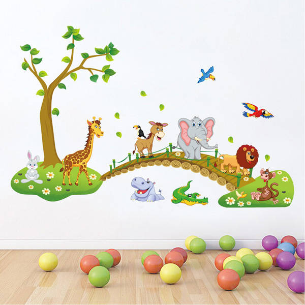 DIY Tree Cartoon Elephant lion Removable Decal Home Decor Wall Sticker Wallpaper