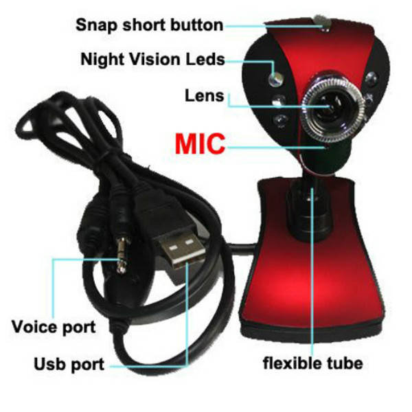 USB 50M 6 LED Night Vision Webcam Camera Webcams With Mic PC Laptop