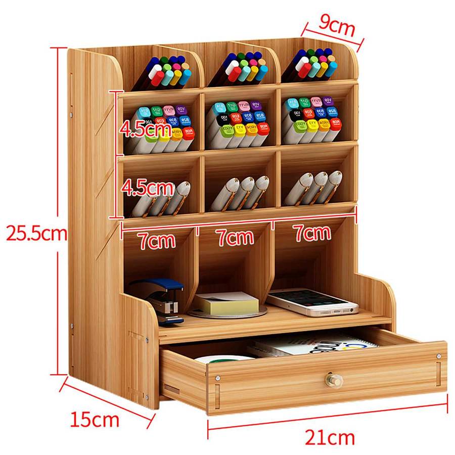 Wooden Desktop Pen Holder Storage Rack