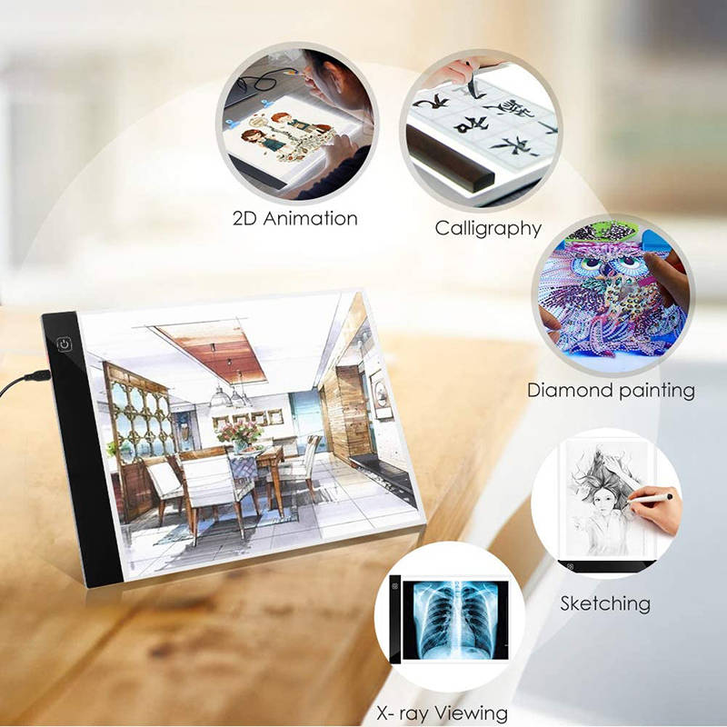 A3 LED Light Pad Tracing Stepless/Three Gear Dimmable Brightness Diamond Painting Board with Scale Art Copy Pad Writing Sketching LED Light Artboard 420*300*4mm