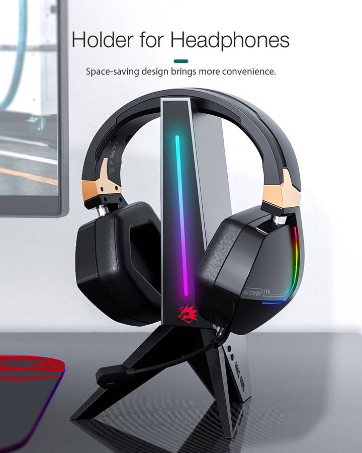 BlitzWolf®BW-GTK0 RGB Gaming Headphone Stand with Headphone Holder RGB Light Dual USB2.0 Ports Audio Port