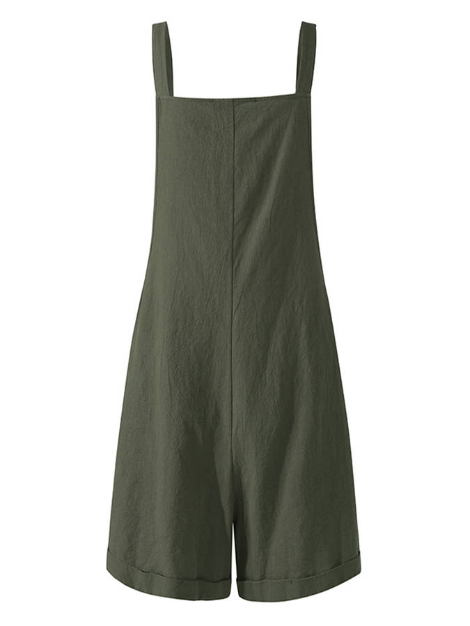 Women Cotton Pure Color Adjustable Straps Casual Jumpsuits With Pocket (Size S Color Off White)