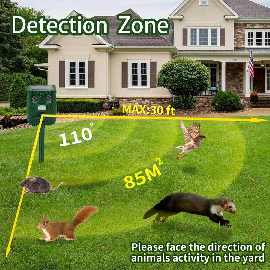 -WH528 Outdoor Solar Ultrasonic Animal Repeller Pest Control Bats Birds Dogs Cats Repeller with Flashing Light