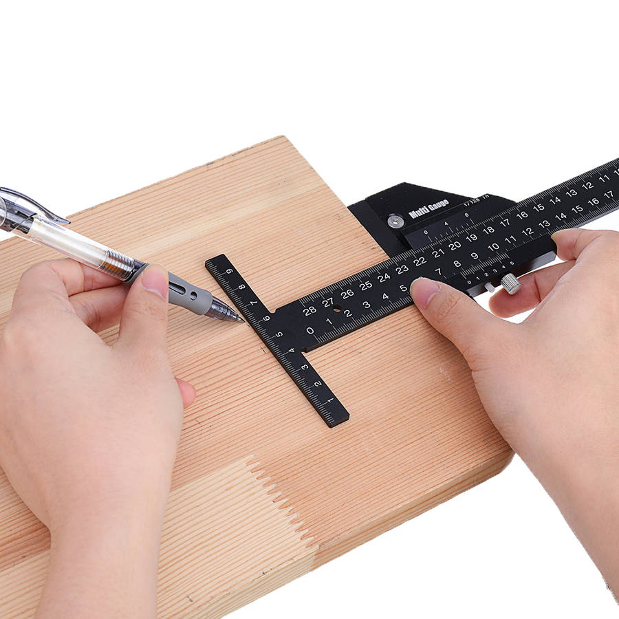 Drillpro Multifunction Inch and MM Woodworking Scriber Gauge Aluminum Steel Measuring Marking Framing Ruler Tool for Carpentry