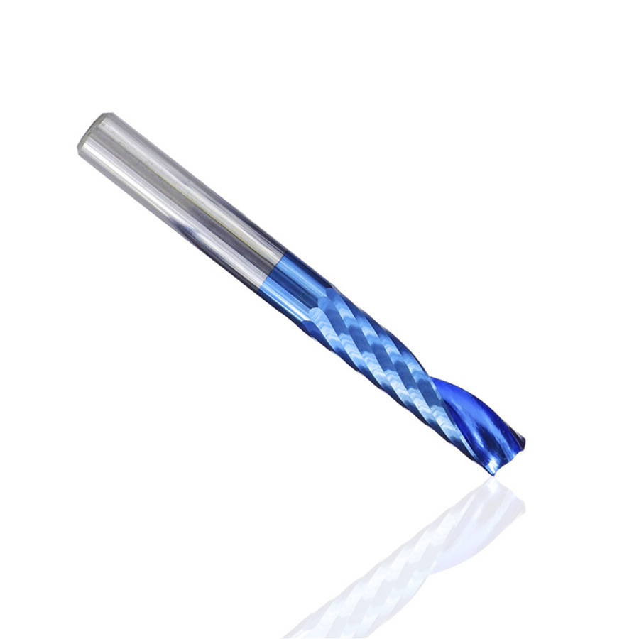 Drillpro 4mm Shank 1 Flute Spiral End Mill Carbide End Mill Blue Nano Coating CNC Router Bit Single