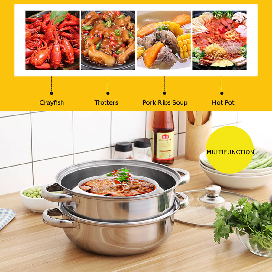 CHUZHIZUN Ztg--z101 Food Steamer Pot Pan Vegetable Cooker Glass 1/2 Tier 26.5CM Stainless Steel Lid