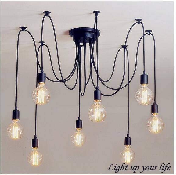 E27 1/2/3/4/5/6/7/8 Heads 1.2M Ethereal Glow Shade Ceiling Chandelier Light Black Wire Pendant Hanging Lampholder 110V-220V