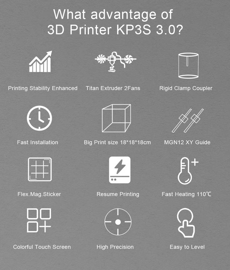 KINGROON KP3S 3.0 3D Printer High Precision Printing Upgraded DIY 3d printer Kit Touch Screen Pringting Size 180*180*180mm