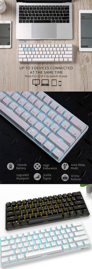 royal kludge rk61 mechanical keyboard bluetooth wired dual mode 60% golden / ice blue backlit gaming keyboard