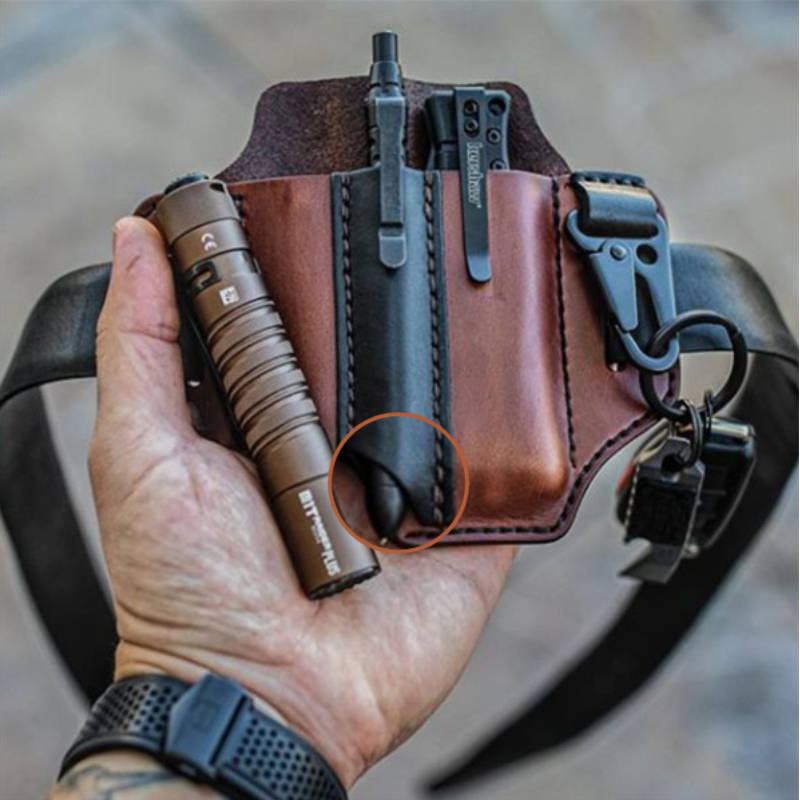 EDC Genuine Leather Multitool Flashlight Belt Sheath With Keychain