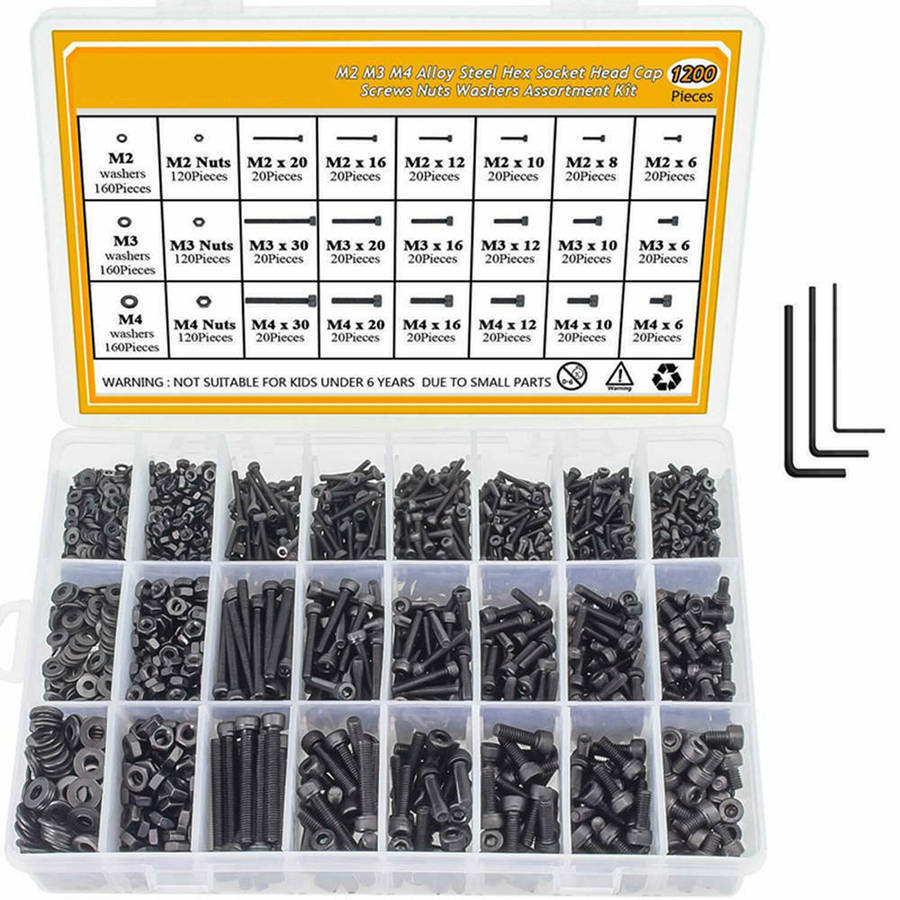 1200Pcs Assorted M2 M3 M4 Stainless Steel Screws & Socket Bolts and Nuts Set