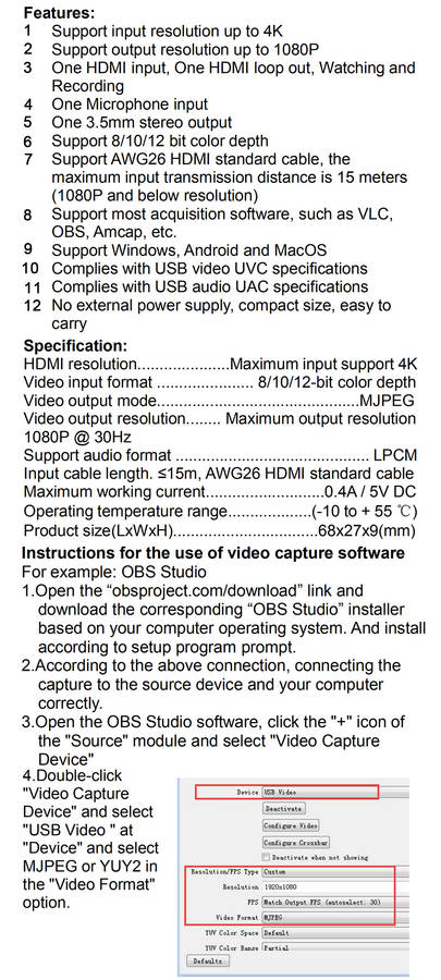 Bakeey HDMI Video Capture Card HD 4K 1080P 30fps Loop Out USB 2.0 Audio Video Recorder With Mic For Game Live Streaming Video Conference For Xbox PS5 For Nintendo Switch
