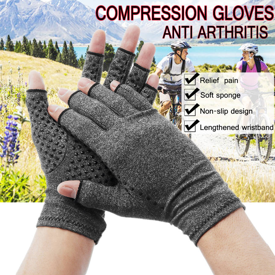 1 Pair Anti Arthritis Gloves Ease Pain Relief Compression Gloves Hand Support Outdoor Fitness Half Finger Gloves