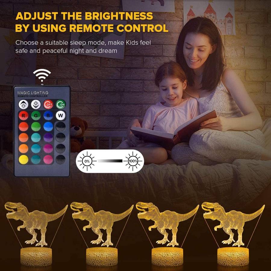 3D Dinosaur Night Light 16 Million Light Colors Toys Remote Control+Smart Touch Dimmable Christmas Toys