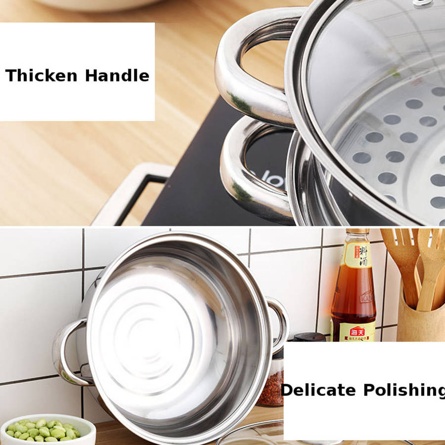 CHUZHIZUN Ztg--z101 Food Steamer Pot Pan Vegetable Cooker Glass 1/2 Tier 26.5CM Stainless Steel Lid