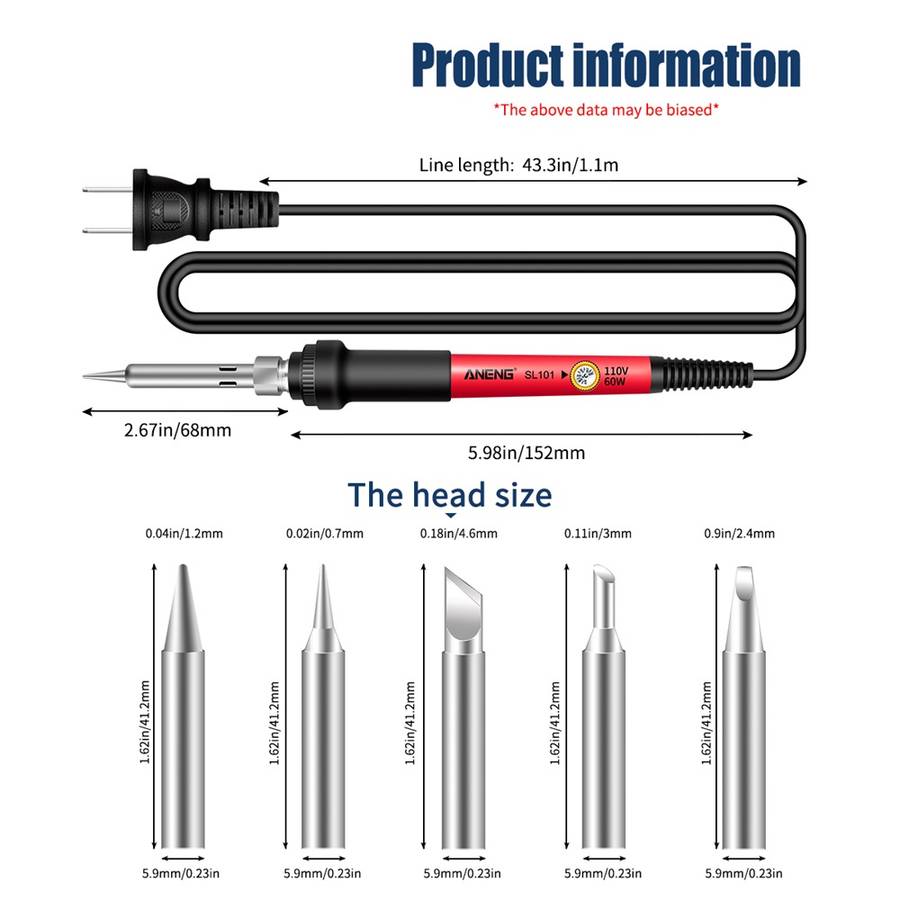 ANENG SL101 12PCS 60W 110V/220V Electric Soldering Iron Kit Temperature Adjustable with Replaceable