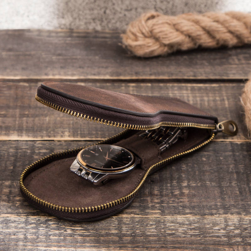 men genuine leather retro travel watch bag fashion creative watch storage bag