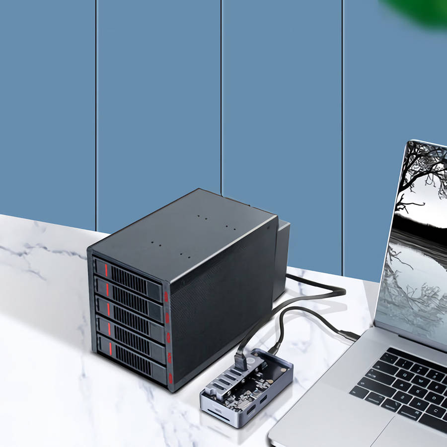 JEYI 5 Bays USB3.0 to SATA External Hard Drive Docking Station RAID Array Cabinet Hard Drive Enclosu