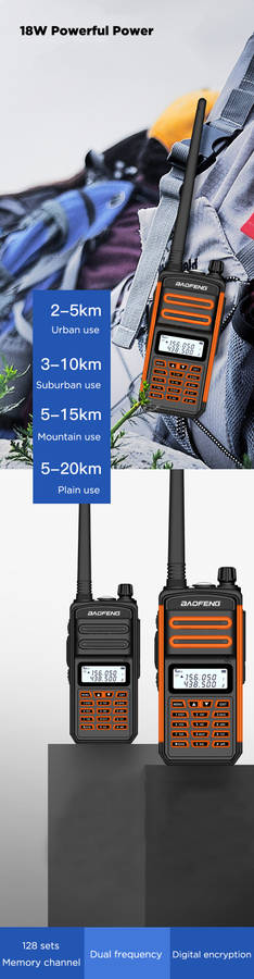 2PCS BAOFENG BF-S5plus 18W Waterproof UV Dual Band Handheld Radio Walkie Talkie Flashlight Hiking Interphone Orange US Plug