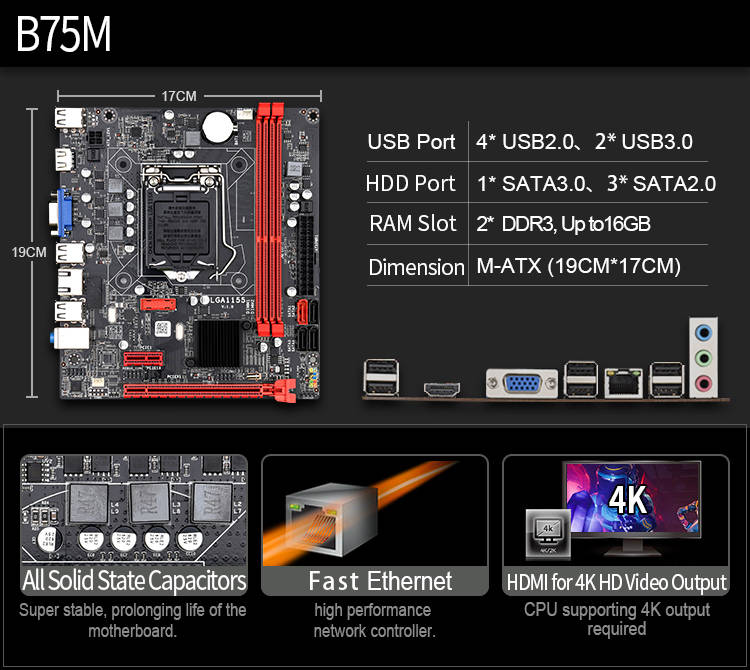 szmz b75m m-atx gaming motherboard ddr3 support intel core i3 i5 i7 celeron pentium lga 1155 processor