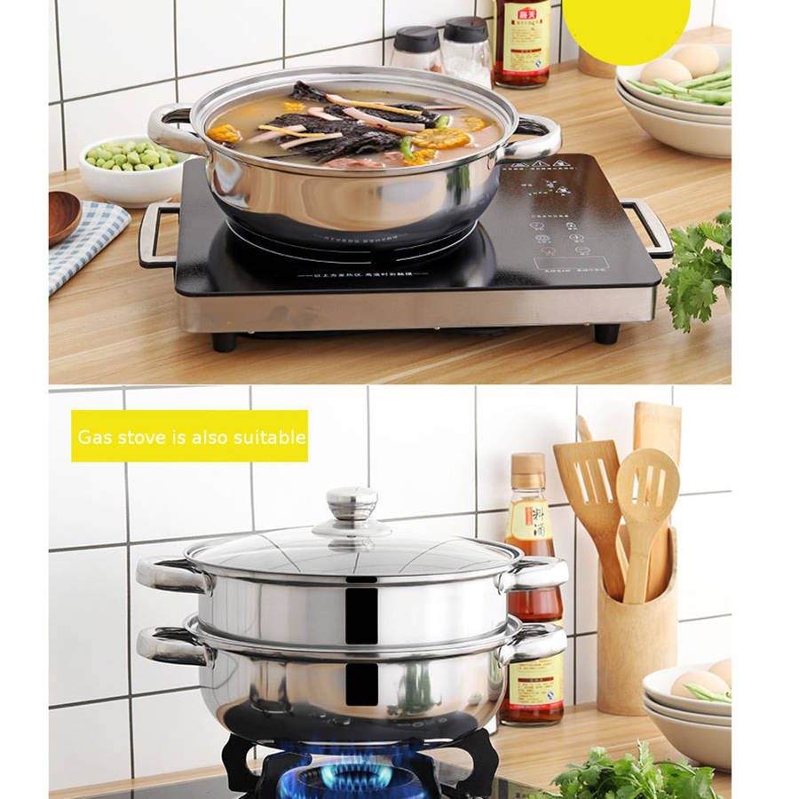 CHUZHIZUN Ztg--z101 Food Steamer Pot Pan Vegetable Cooker Glass 1/2 Tier 26.5CM Stainless Steel Lid