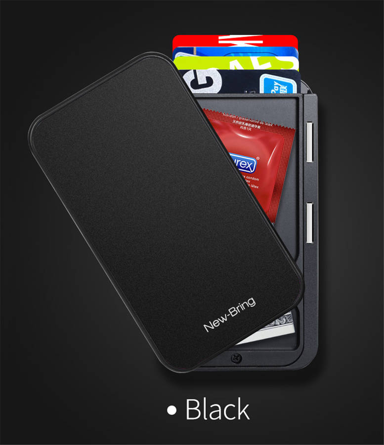 NewBring Card Holder Metal Ultrathin Wooden RFID Blocking Card Holder Wallets Business ID Card Box Creative Gifts