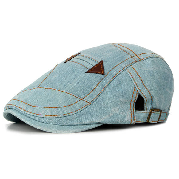 Fashion Mens Washed Denim Beret Caps Vintage Cowboy Flat Sun Cap