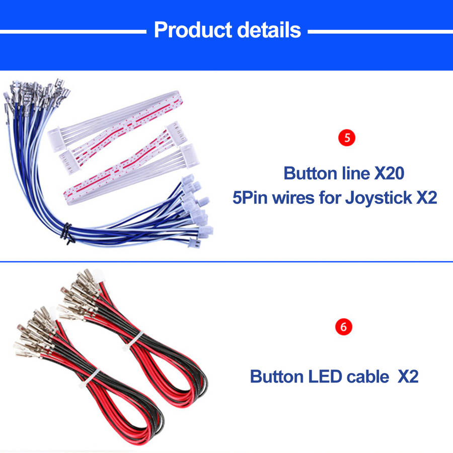 50pcs diy arcade joystick kit usb chip board 32mm led buttons 5pin joystick plating button usb cable