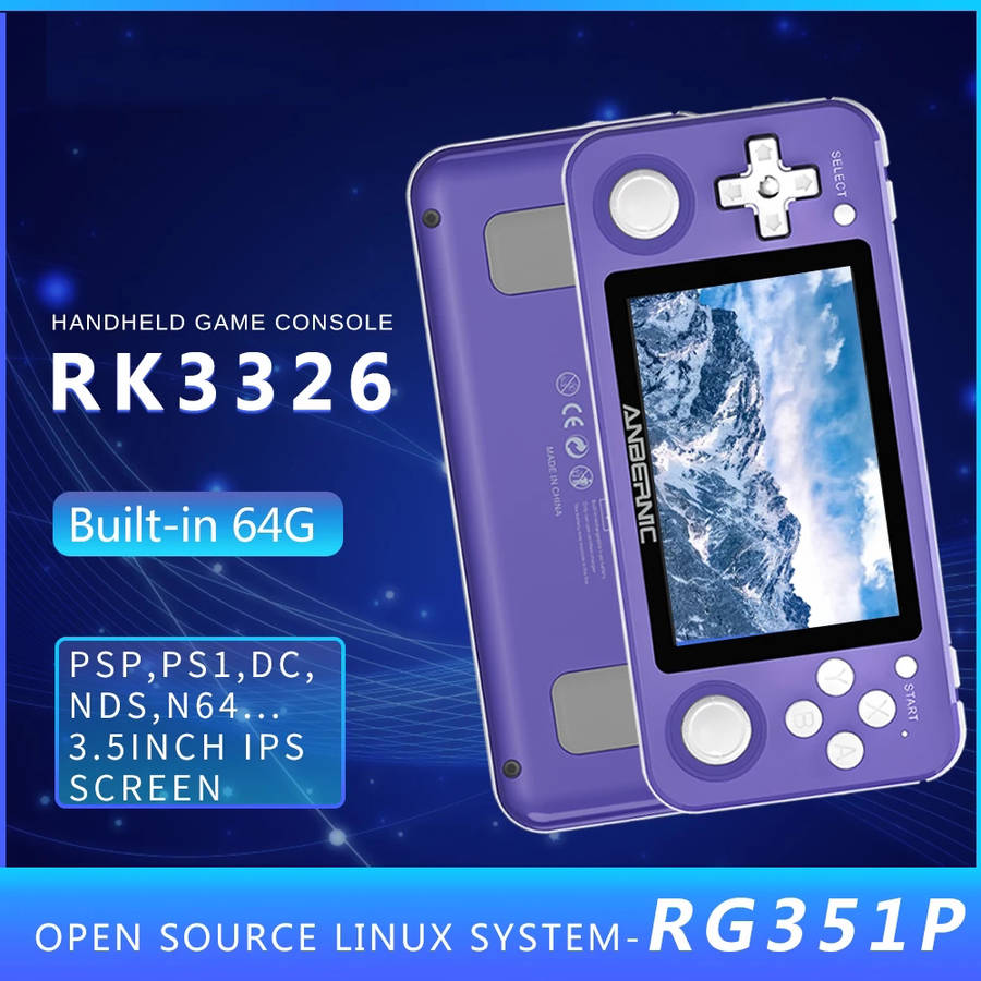 ANBERNIC RG351P 64GB 2500 Games IPS HD Handheld Game Console Support for PSP PS1 N64 GBA GBC MD NEOGEO FC Games Player 64Bit RK3326 Linux System OCA Full Fit Screen