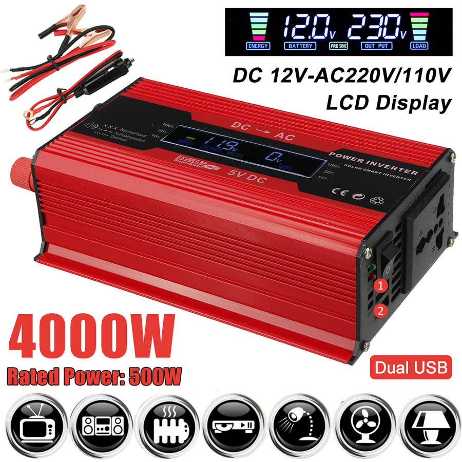 4000W Peak Power Inverter Intelligent Color Screen Dual USB Port Inverter 300W Rated DC To AC Inverter