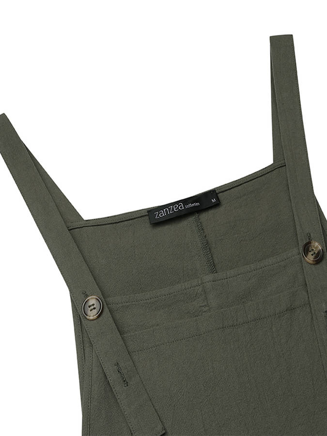 Women Cotton Pure Color Adjustable Straps Casual Jumpsuits With Pocket (Size S Color Off White)