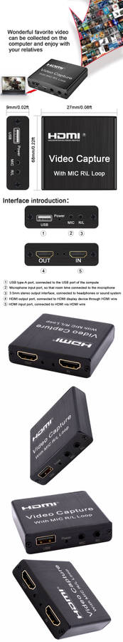 Bakeey HDMI Video Capture Card HD 4K 1080P 30fps Loop Out USB 2.0 Audio Video Recorder With Mic For Game Live Streaming Video Conference For Xbox PS5 For Nintendo Switch