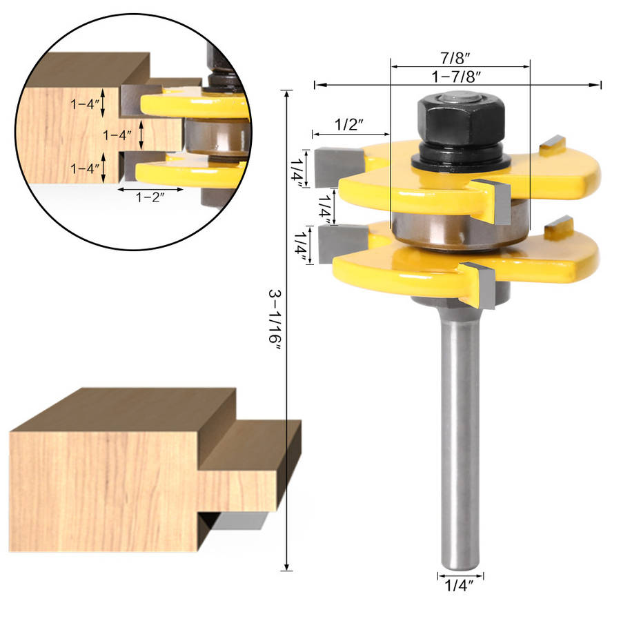 3Pcs 6mm 1/4 Shank Tongue & Grooving Joint Router Bit 45 Degree Lock Miter Router Set Stock Wood Cutting