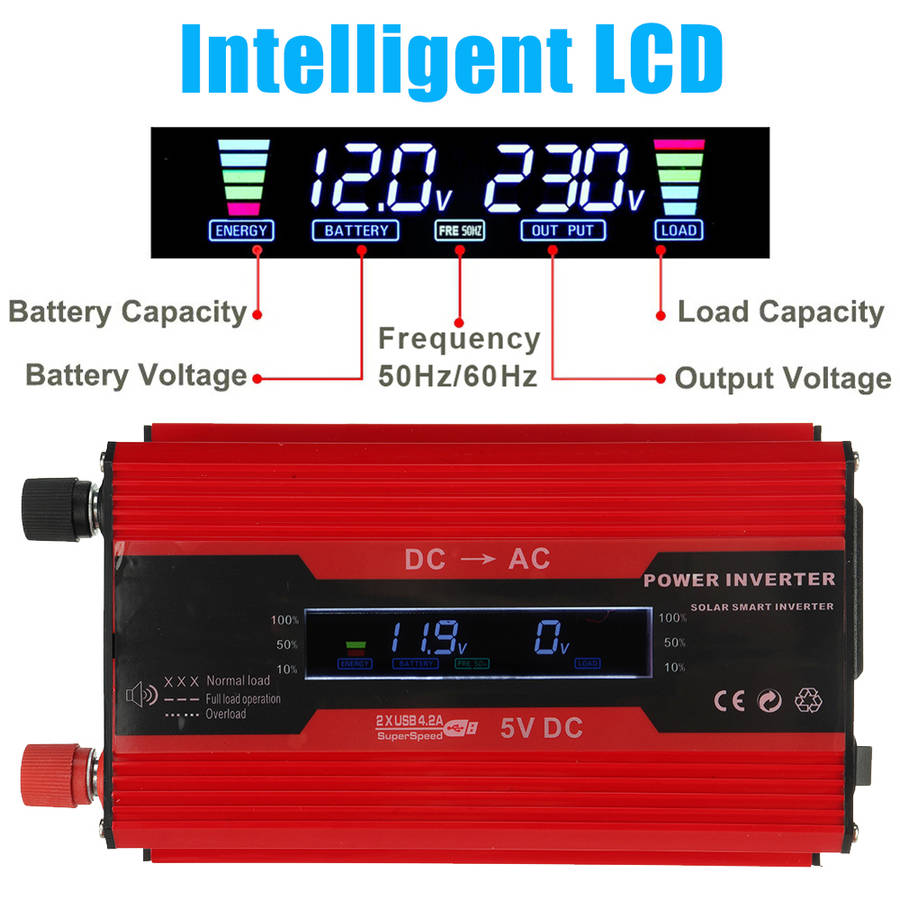 4000W Peak Power Inverter Intelligent Color Screen Dual USB Port Inverter 300W Rated DC To AC Inverter
